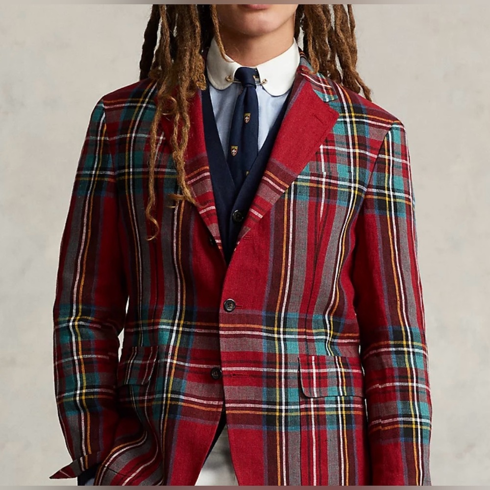Polo Ralph Lauren NWT 42R Trim Fit Tartan Plaid Linen Sport Coat Blazer Jacket